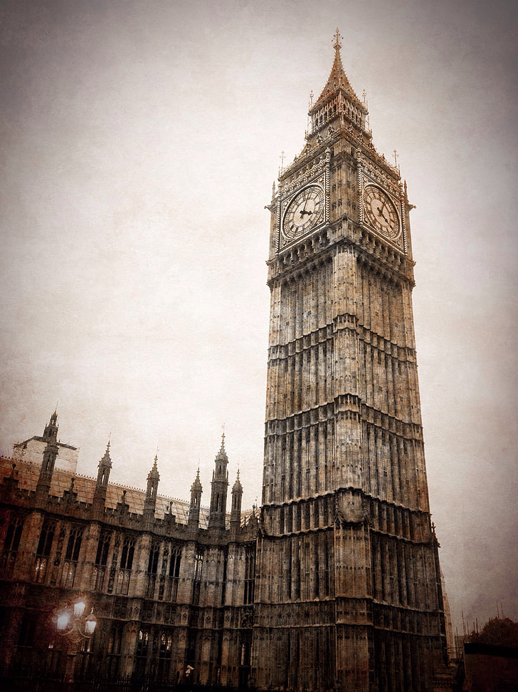 Big ben, London, klocka, grunge, Vintage, Parlamentet, Westminster