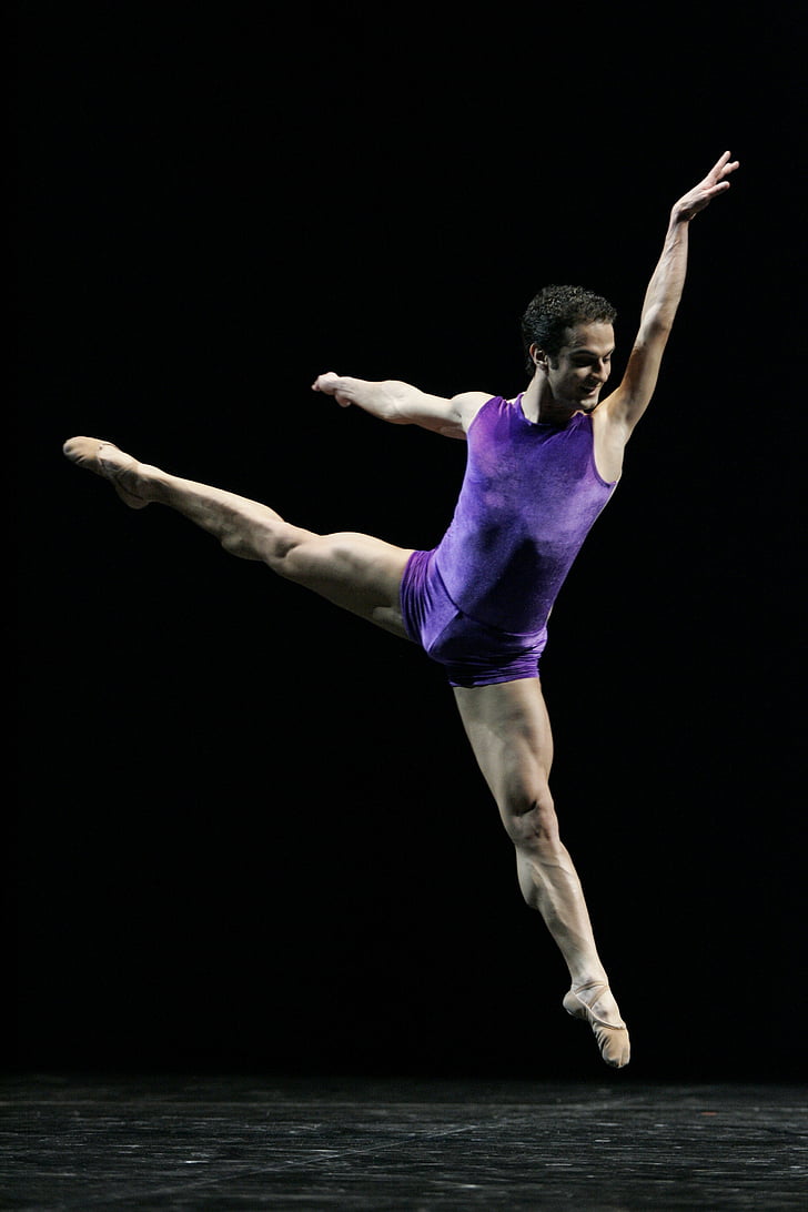 Ballet, danser, dansen, -stap-springen, man, prestaties, uitvoerder