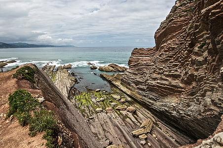 cliff, rocks, blue, landscape, nature, water, beach