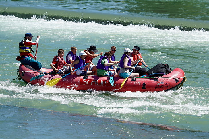 whitewater rafts, river, flow, dinghy, inmates, life jackets, sport