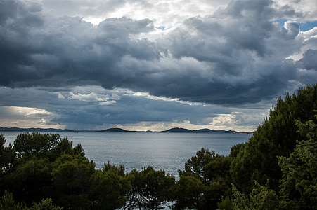clouds, dark clouds, thunderstorm, clouds form, storm, croatia, sea
