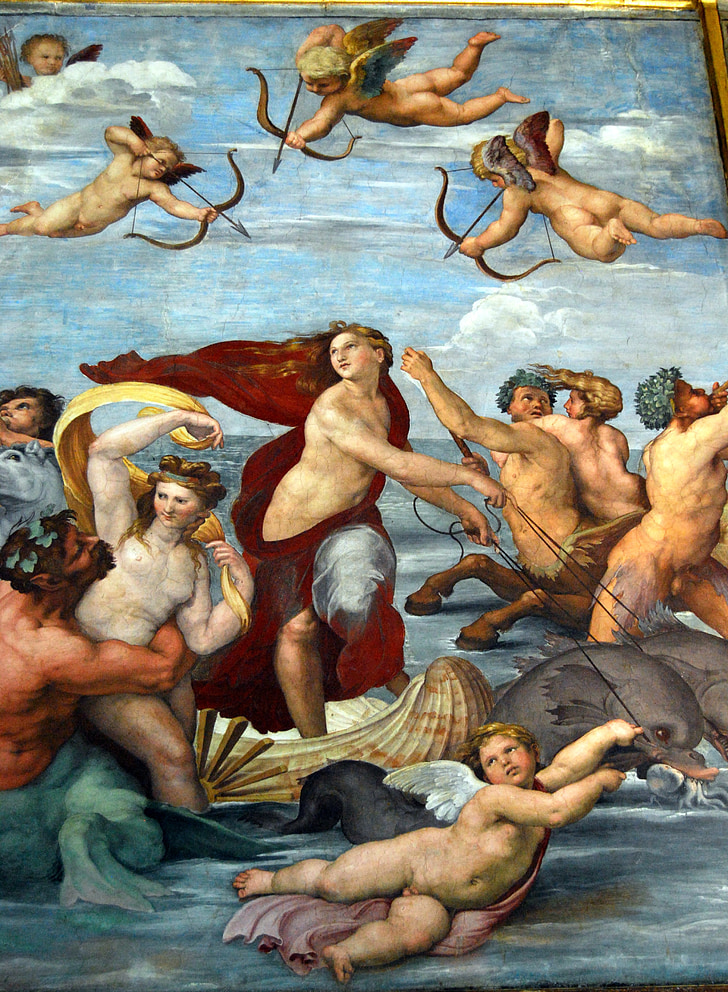 Raffaello sanzio, fresk, triumf galatea, Villa farnesina, Rzym, malarstwo, sztuka