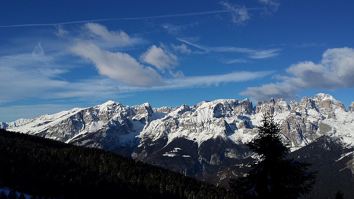 이탈리아, 산, 알프스, 겨울, dolomites, 스키, 눈