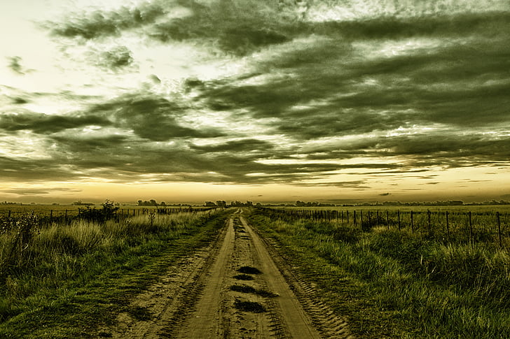 field, rural, rural road, landscape, sky, cloud - sky, agriculture