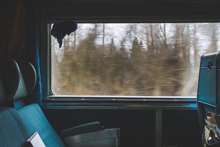 καθίσματα, τρένο, ταξίδια, δέντρα, Προβολή, παράθυρο