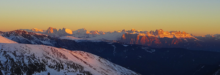 solnedgång, södra tyrol, Dolomiterna, bergen, solen, skugga, Sky