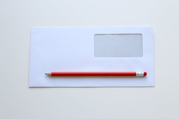 blank, empty, envelope, paper, pencil