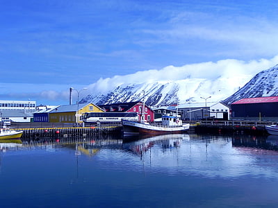 Исландия, най-северната места, siglusfjoerdur, порт, настроение, лед, вода