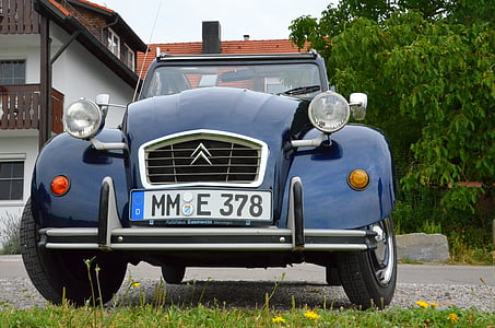 ànec, vell, auto, Oldtimer, Citroën, frontal, blau