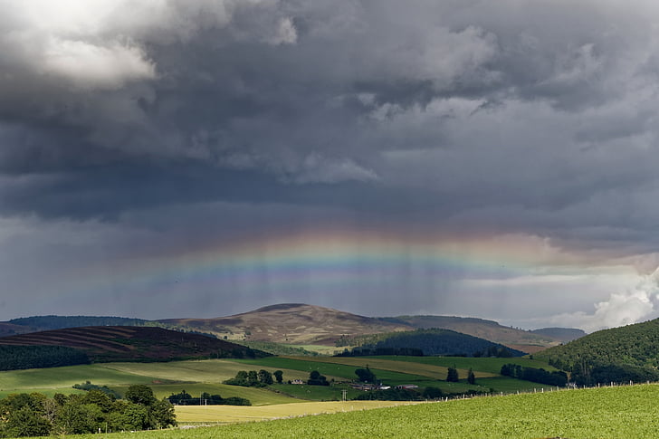 Skotijas kalnieni un salas, Skotija, varavīksne, mākoņi, ainava, daba, Skotijas kalnieni