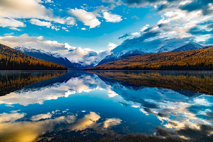 innsjøen mcdonald, Glacier nasjonalpark, Montana, landskapet, naturskjønne, himmelen, skyer