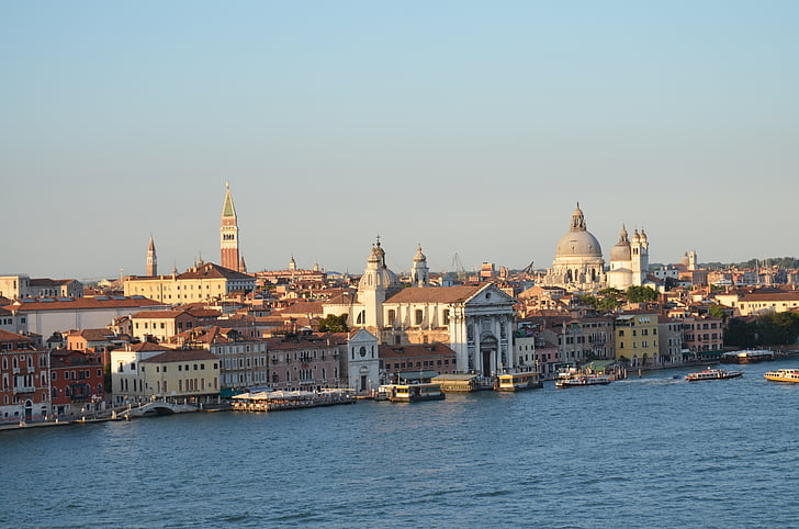 Venetië, zonsondergang, Italië, reizen, het platform, water, Europa