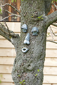 albero, viso, divertente, fronte dell'albero, spirito della foresta, natura, legno