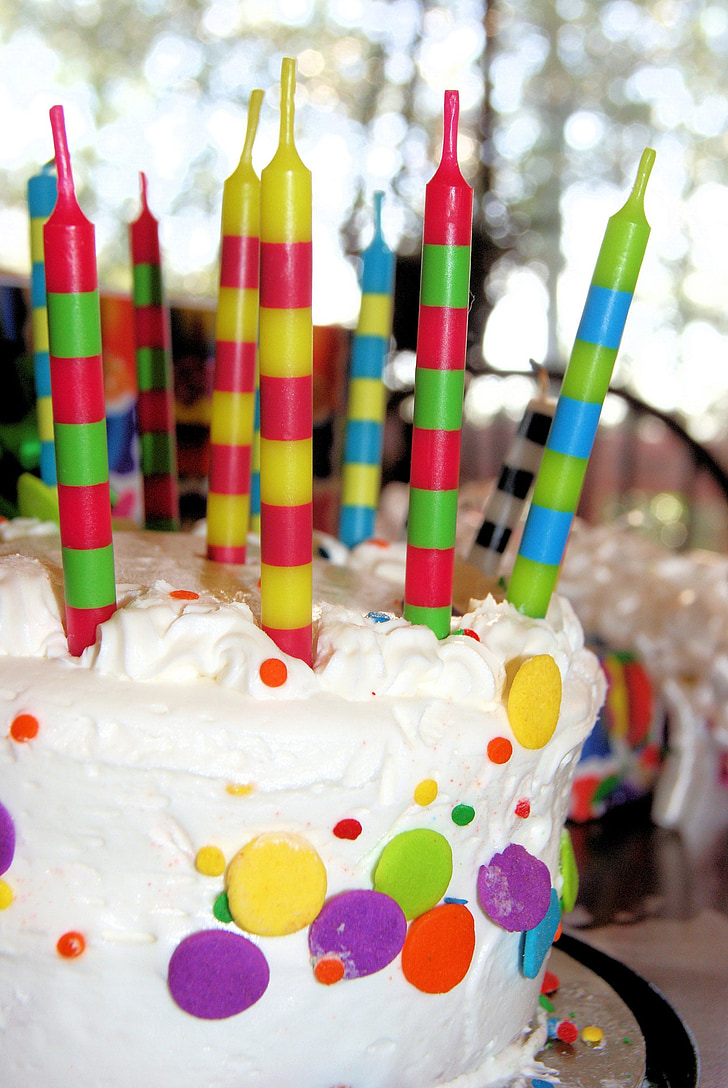 bolo, aniversário, baunilha, crosta de gelo, vela, celebração, festa
