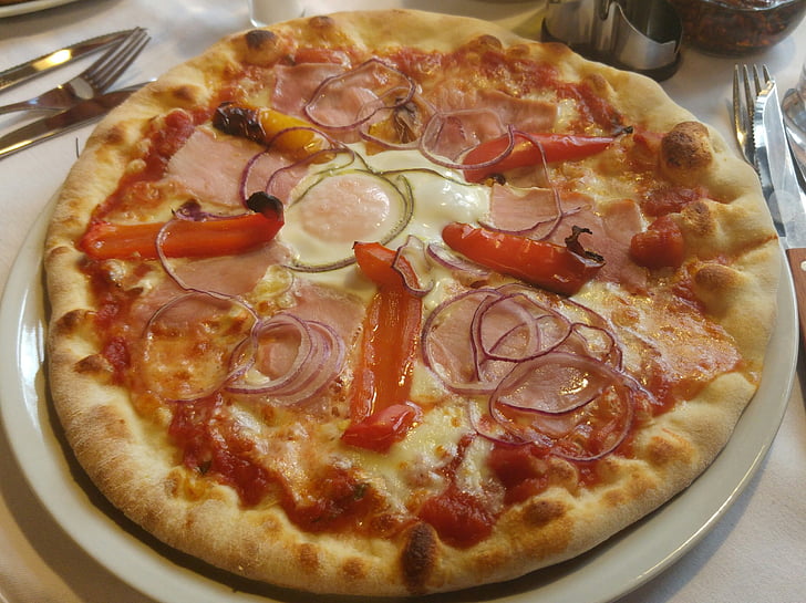 spise, Pizza, Restaurant, ost, mad, mozzarella, tomat