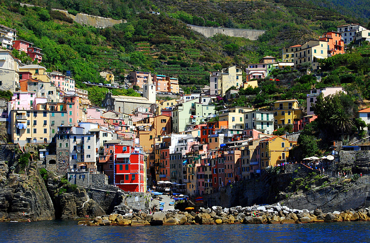 Cinque terre, casas, colores, rocas, montaña, Riomaggiore, Liguria
