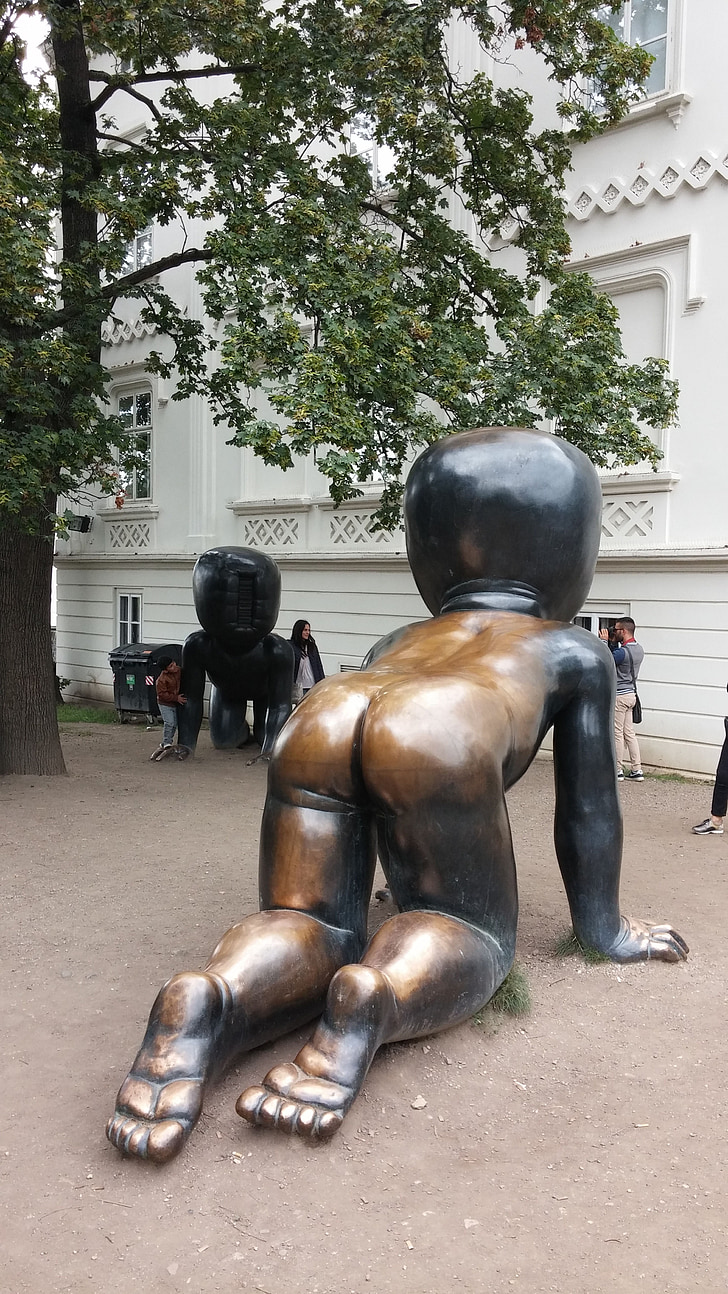 escultura, nen, Praga, bronze