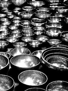 bells, bronze, tibetan, backgrounds, full frame, food and drink, large group of objects