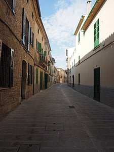 alcudia, ถนน, ตรอก, สเปน, มายอร์กา, เมือง, สถาปัตยกรรม
