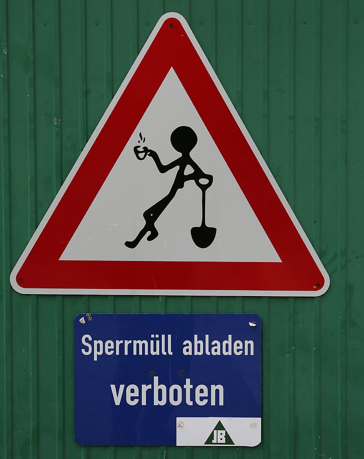 ασπίδα, Αστείο, ογκώδη απορρίμματα, Bauwagen, Είσοδος, προειδοποιητική πινακίδα, πινακίδα