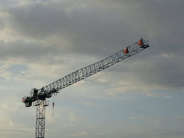 Crane, konstruksi, langit, awan, malam, perancah, logam