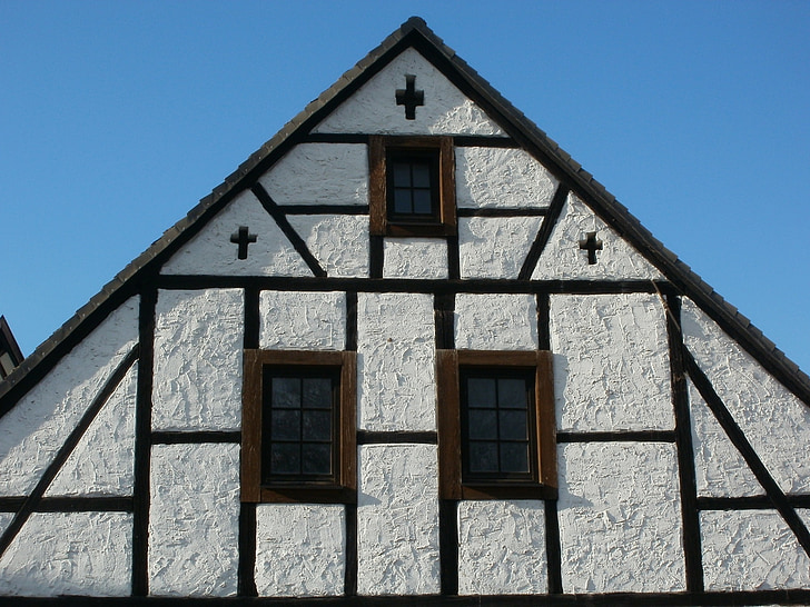casa, Gable, frontó, Speyer, entramat de fusta, edifici, sostre