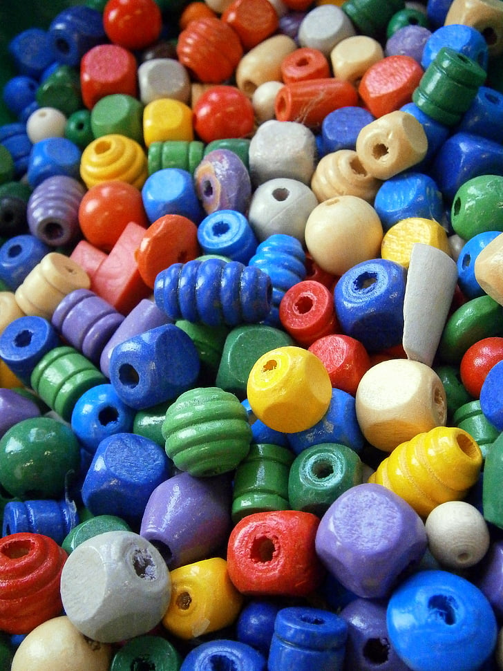 perles, bois, chaîne, bracelet, jardin d’enfants, école, coloré