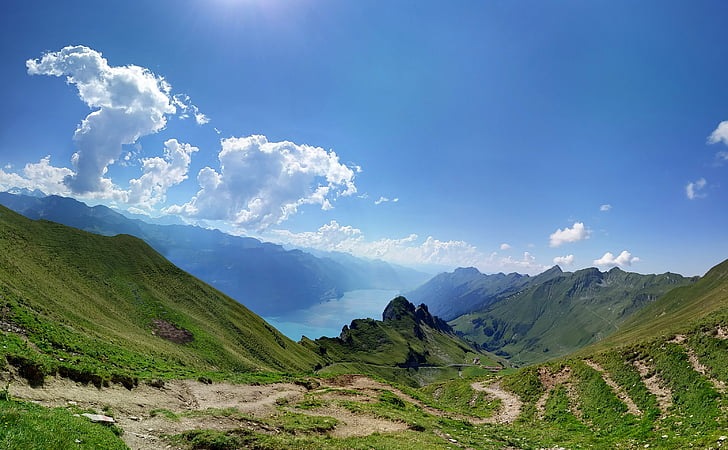 fjell, Sveits, Brienz, Alpene, Lake, blå himmel, natur