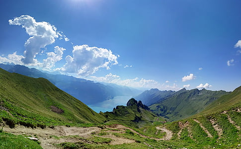 kalns, Šveice, Briencas, Alpi, ezers, zilas debesis, daba