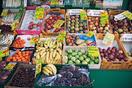 marked, frugter, stå, stall, frisk, sund, økologisk
