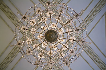 au plafond, lampe, araignée, décoration, lambris, en détail, lampe pour plafond