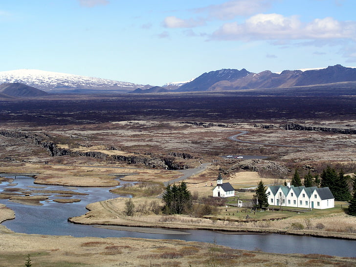 Island, Thingvellir, Þingvellir, krajina, hory, řeka
