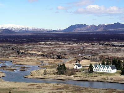 Исландия, thingvellir, Тингветлир, пейзаж, планини, река