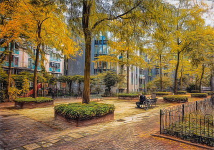 Amsterdam, Park, samoto, mirno, slikarstvo, Nizozemska, jeseni