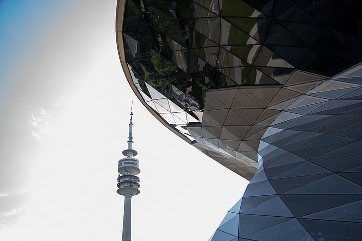 BMW svijet, TV toranj, u Münchenu, arhitektura, zgrada, zrcaljenje