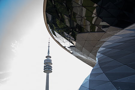 BMW wereld, TV-toren, München, het platform, gebouw, spiegelen