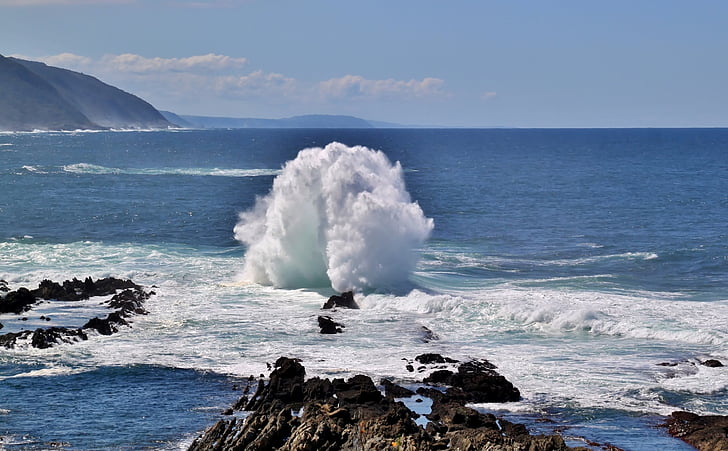 waves, crashing, rocks, sea, landscape, nature, Sea, Wave
