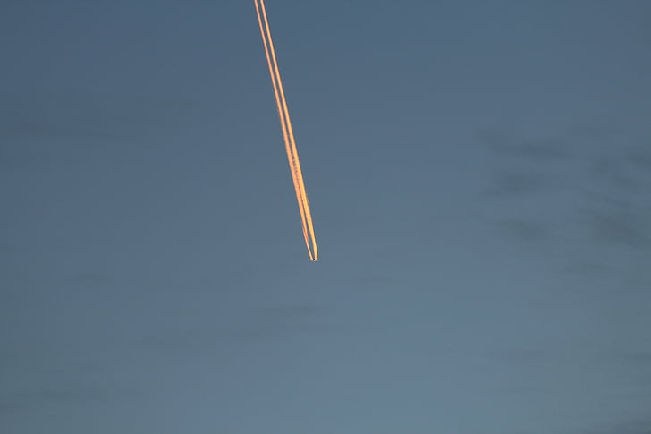 avión, Estela de vapor, cielo, volar, cielo de la tarde, posluminiscencia, cola de fuego