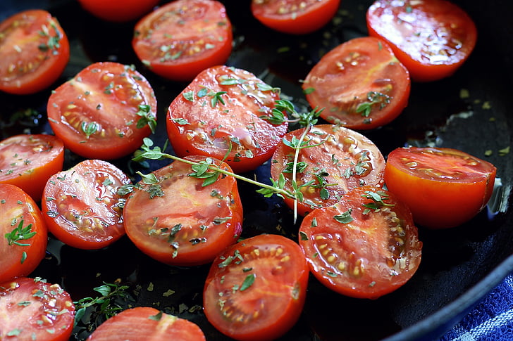 tomatid, punane, värske, taimne, toidu, tomat, salat