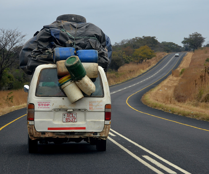 prijevoz, autobus, preopterećeni, Zimbabve, Afrika