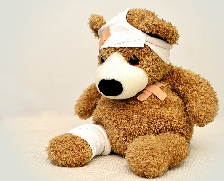 Teddy, boneka beruang, Asosiasi, sakit, boneka binatang, perbaikan, terluka