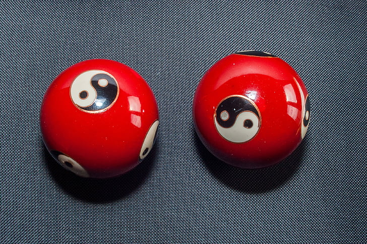 Qi gong, palle, rosso, sfere vuote, Yin, Yang, circa