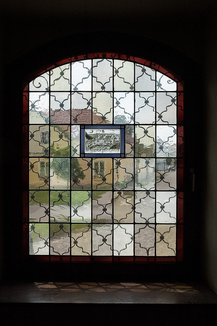 vell, finestra, vidrieres, finestra de l'església