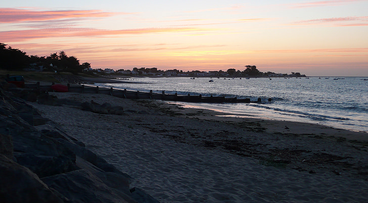 plage, coucher de soleil, Vendée, France, mer, océan, nature