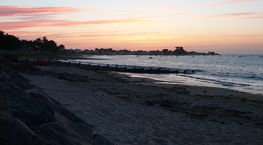 Playa, puesta de sol, Vendée, Francia, mar, Océano, naturaleza