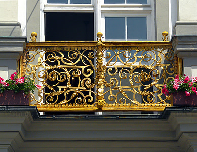 balcón, oro, Allgäu, edificio, arquitectura