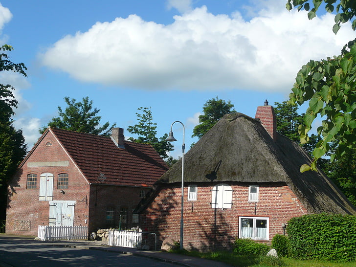 casa con techo de paja, antiguo, la fragua, Nordfriesland, Mar del norte