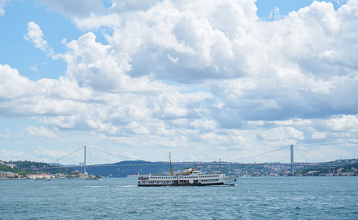 ainava, Istanbul, Turcija, miera, jūras, zila, mākonis
