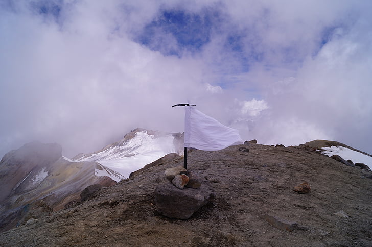 hvide flag, topmødet, iztaccíhuatl, Mountain, bjergbestigning, skyer, natur