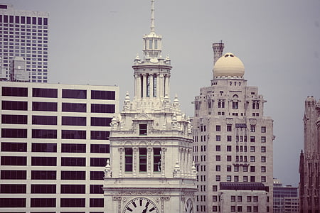 wrigley building, chicago, architecture, skyline, buildings, church, high rises